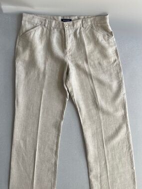 Ferrante Made In Italy 100% Linen Beige Straight Leg Pants IT 46